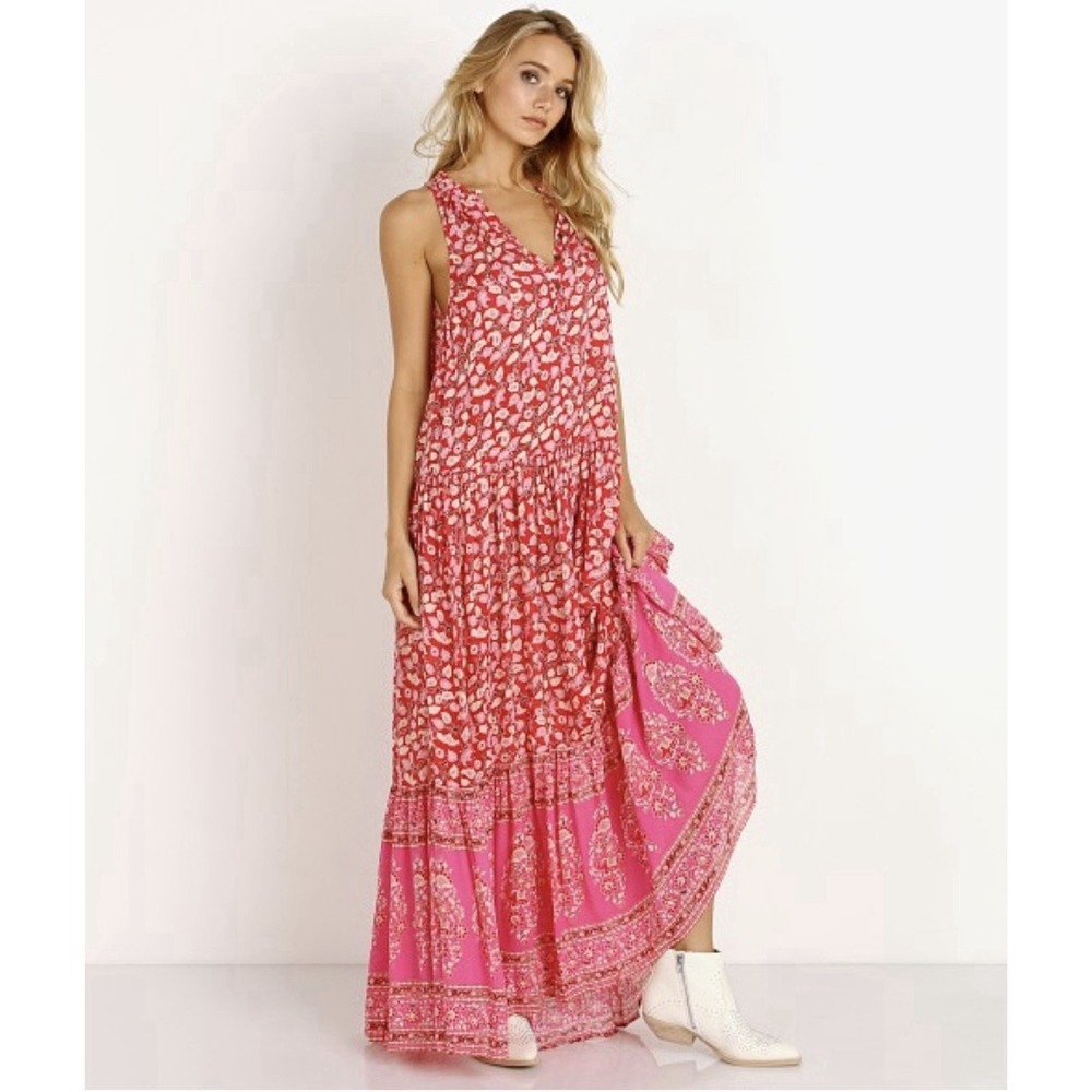 Spell & the Gypsy Collective Red Pink Delirium Sleeveless Maxi Dress Boho XS